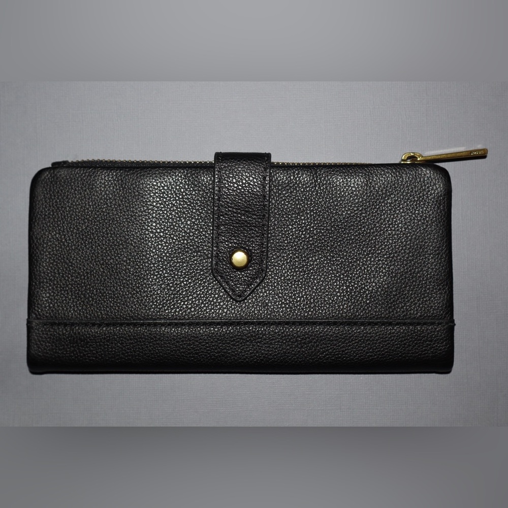 Fossil Lainie Clutch Black Leather Wallet With Gray Interior - Picture 2 of 8